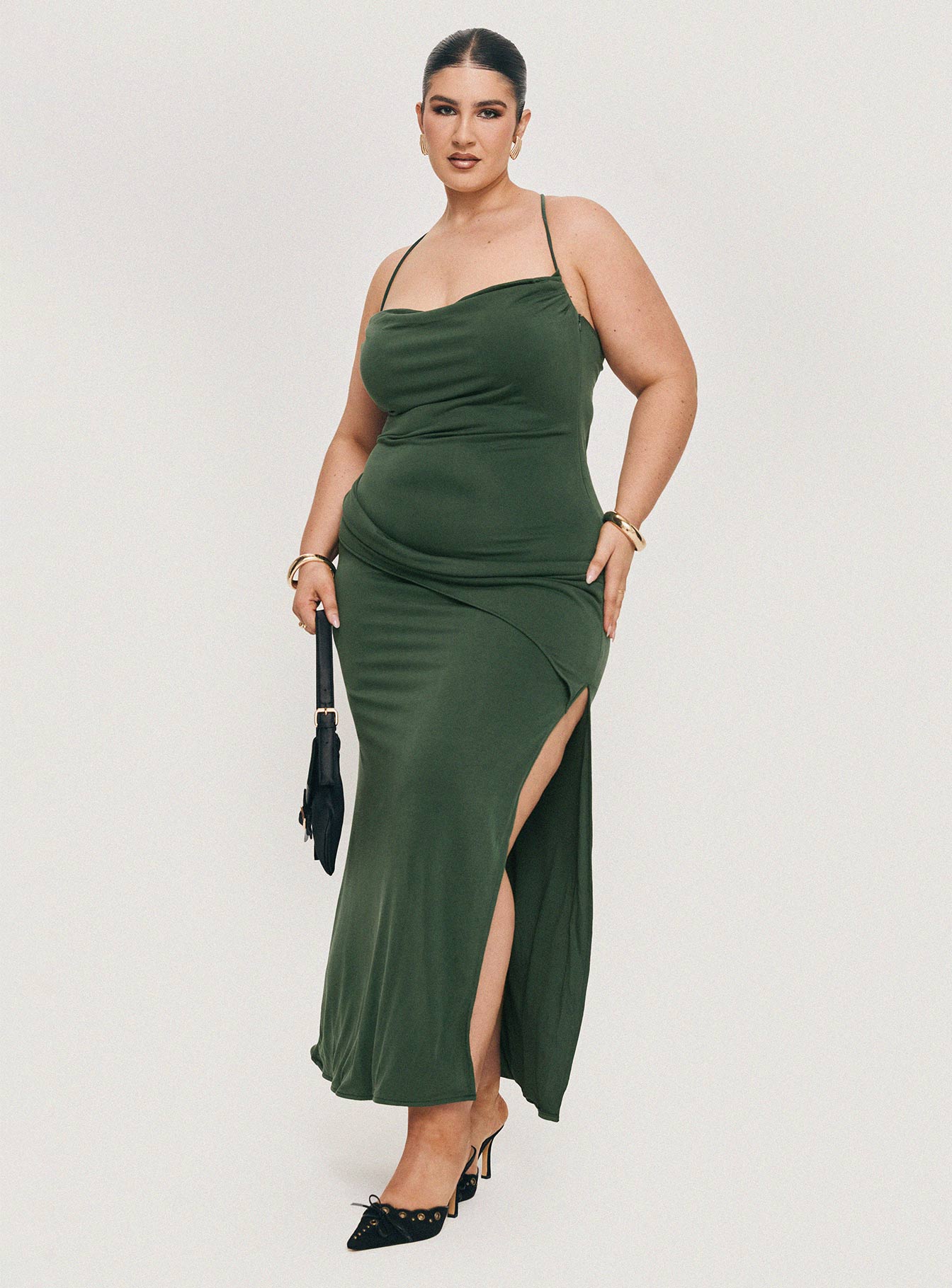 Shop Formal Dress - Marchesi Cupro Maxi Dress Green Curve fourth image