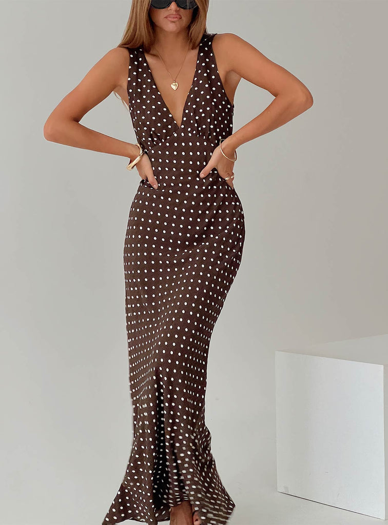 Nellie Maxi Dress Brown Polka Dot | Princess Polly Nellie Maxi Dress Brown Polka Dot | Princess Polly