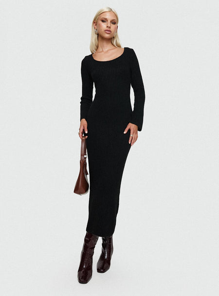 Malletti Long Sleeve Maxi Dress Black