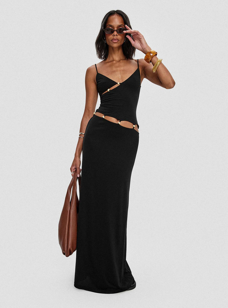 Allspice Beaded Maxi Dress Black | Princess Polly