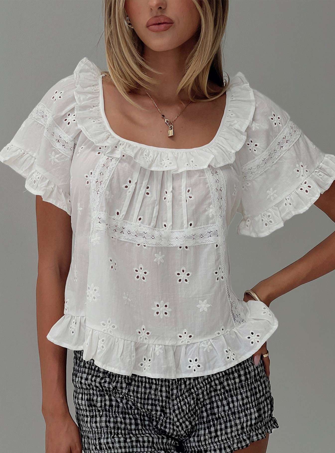 Collective Tops - Teigen Broiderie Top White fourth image