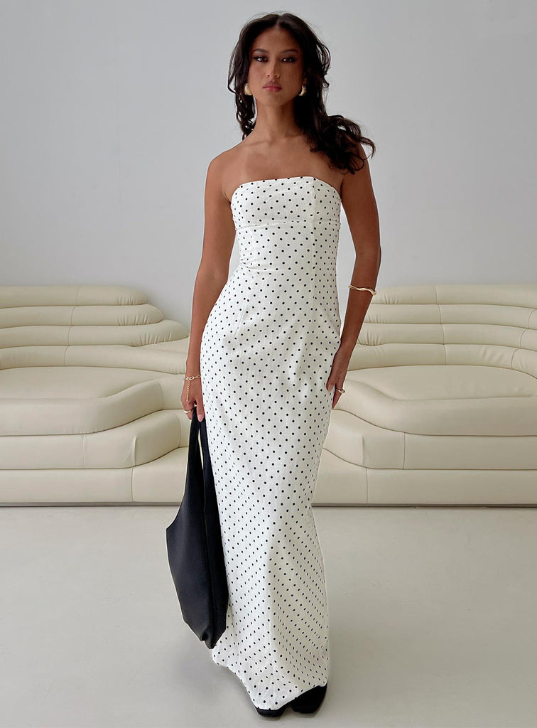catania cream linen strapless midi dress Dovie Linen Blend Strapless Midi Dress Cream Polka