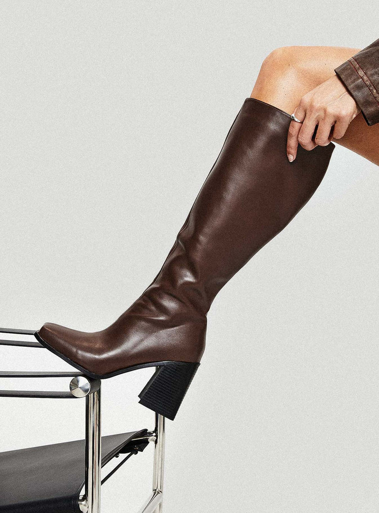 Renzo Knee High Boots Brown Princess Polly
