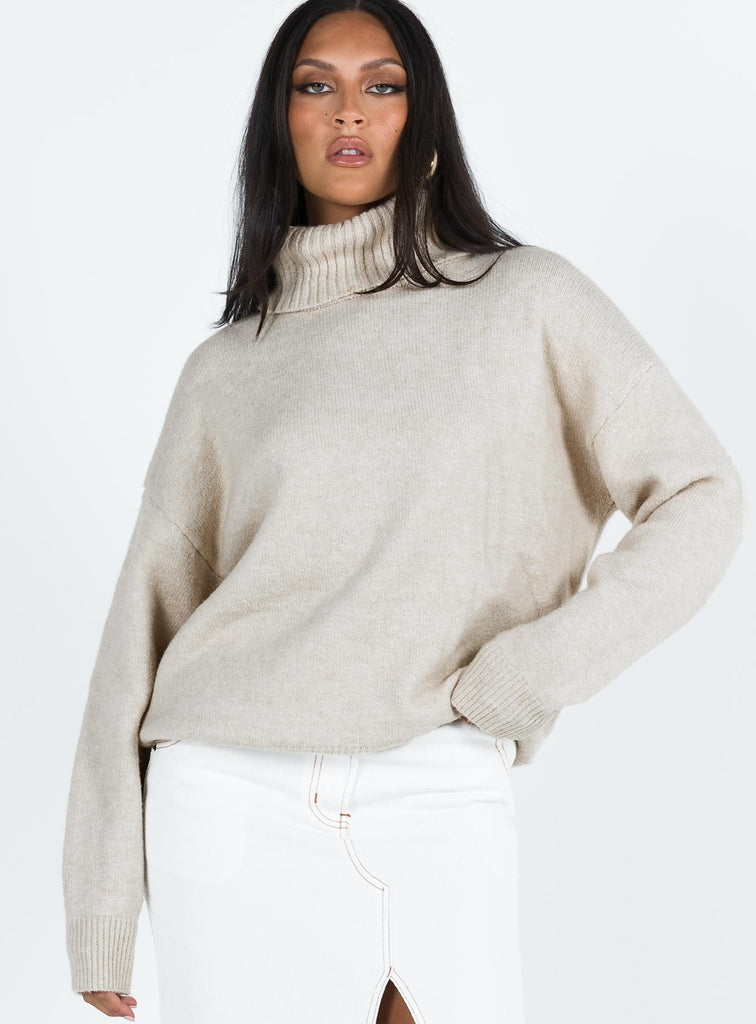 Oswin Turtleneck Sweater Oatmeal | Princess Polly
