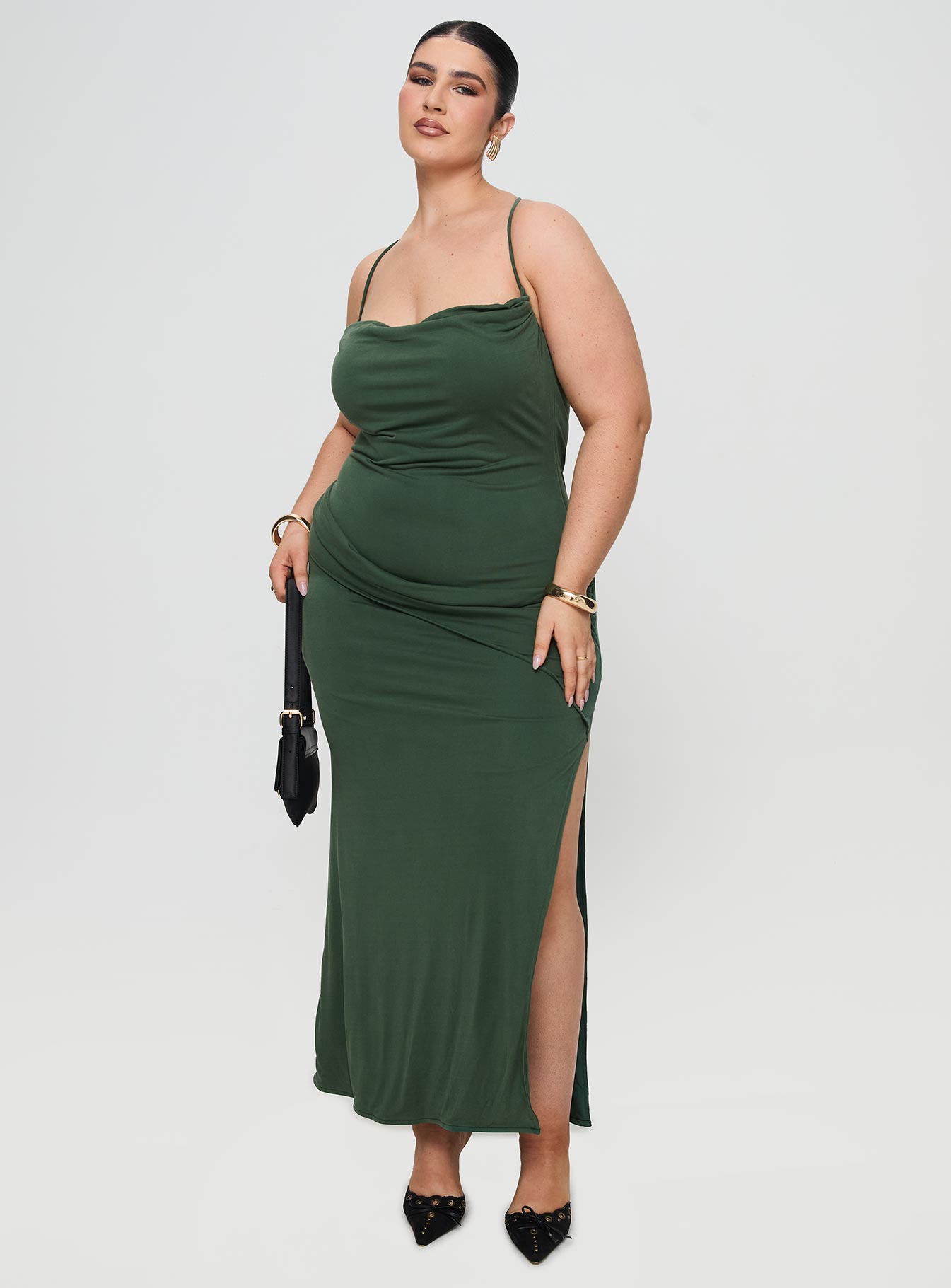 Collective Dress - Marchesi Cupro Maxi Dress Green Curve image 5