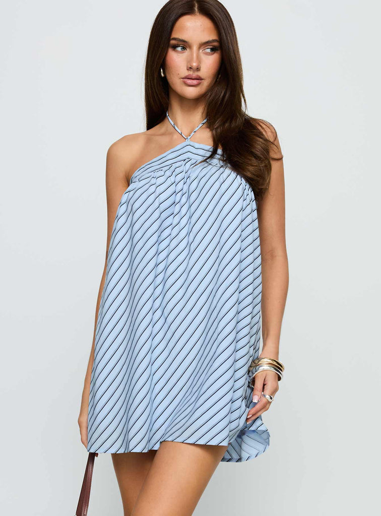 open lace back dress Moonlit Mini Dress Blue Stripe