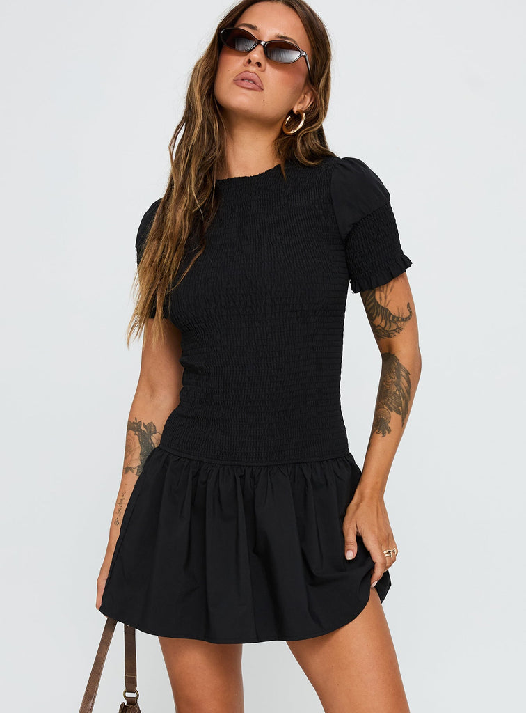 laurita shirred mini dress princess polly Laurita Shirred Mini Dress Black