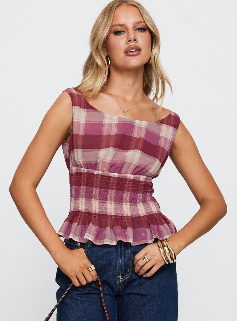 Sweet Honey Frill Top Pink Check | Princess Polly