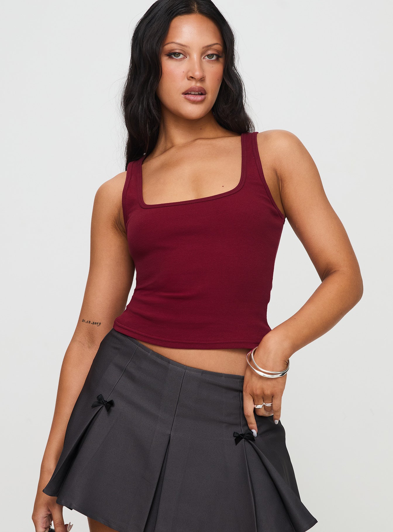 Collective Tops - Baseline Square Neck Rib Tank Top Red fifth image