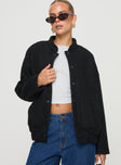 Bomber jacket High neckline, button fastening, twin hip pockets, elasticated waistband Non-stretch material, unlined