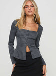 Long sleeve top Pinstripe print, square neckline, button fastening at front  Slight stretch, partially lined 