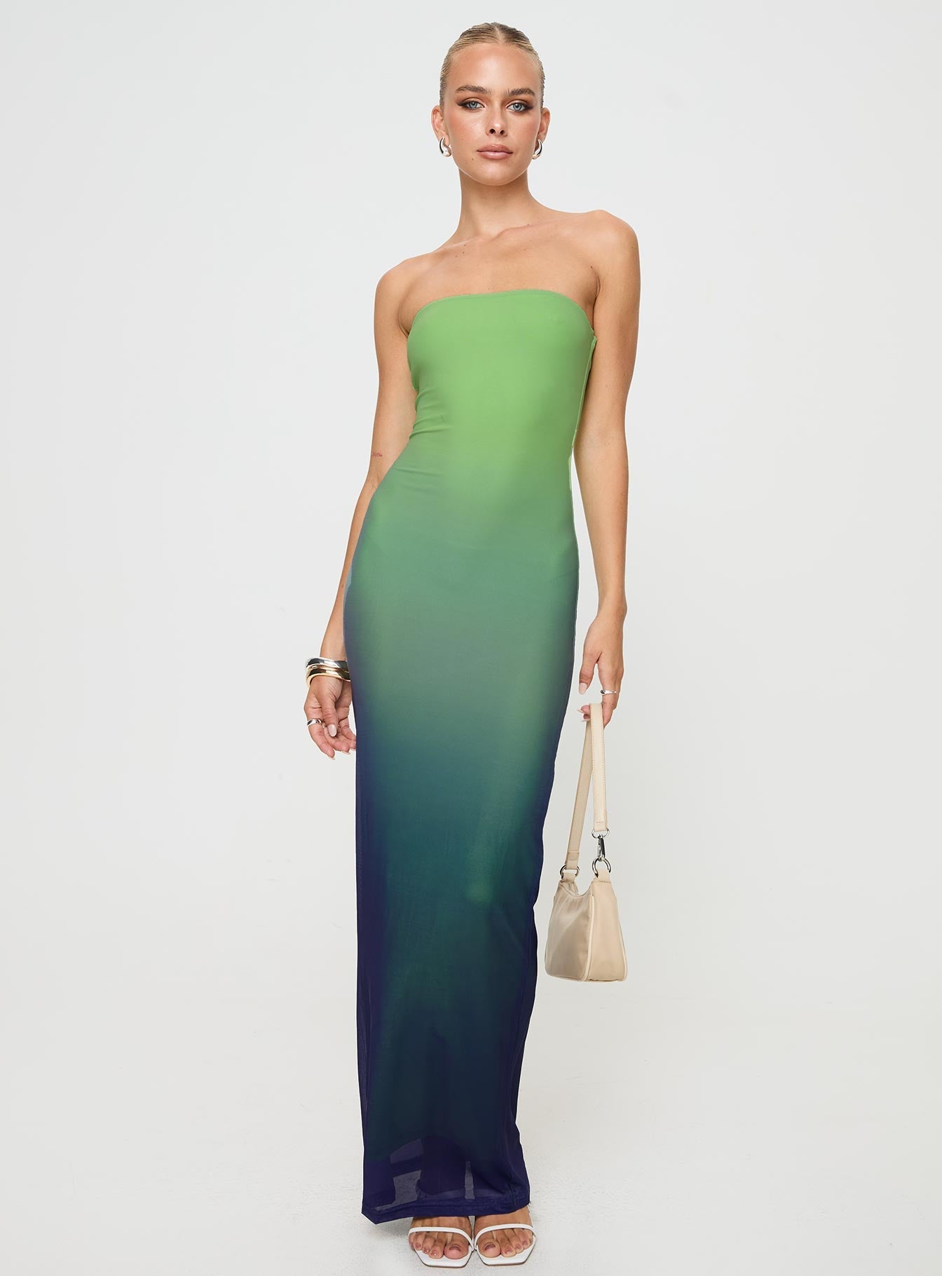 Collective Dress - Stolen Love Strapless Maxi Dress Blue / Green Ombre Petite image 5