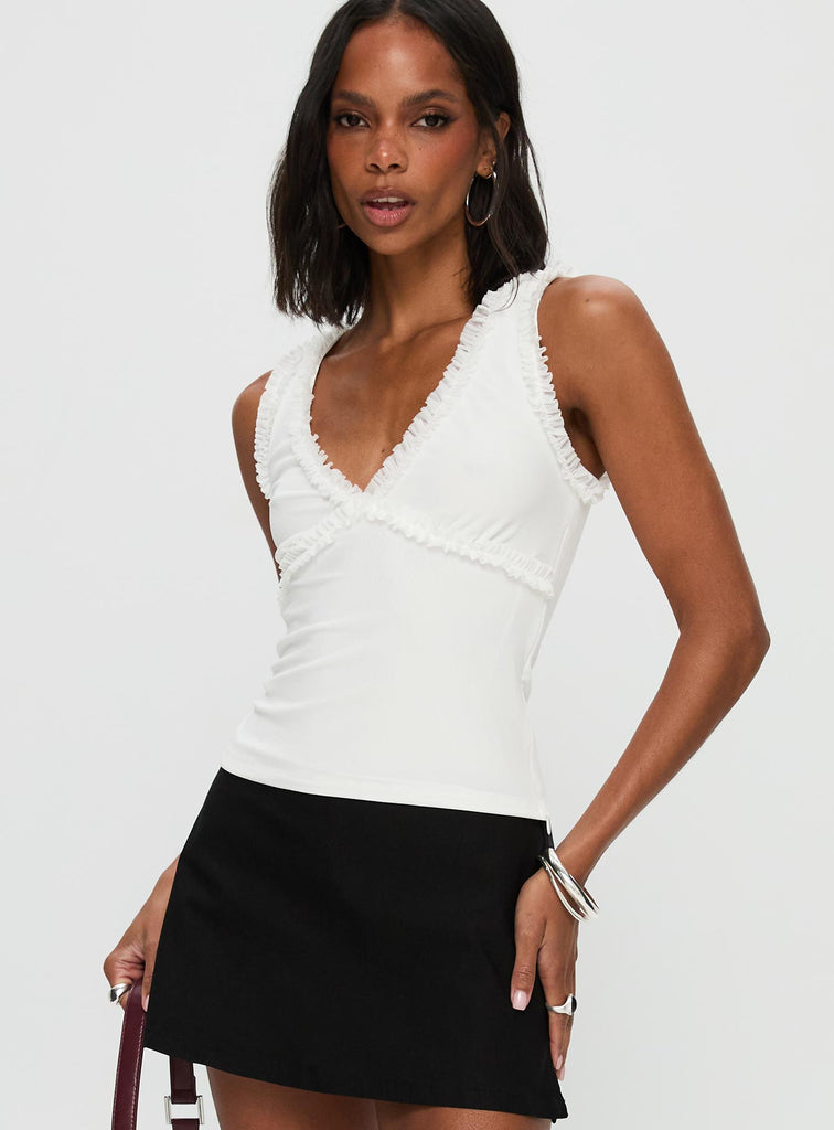 Danyia Frill Top White | Princess Polly