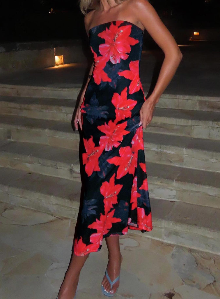Cezary Strapless Flower Maxi Dress