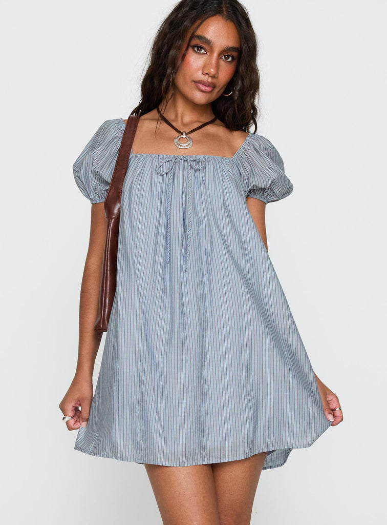 Wayfaire Smock Mini Dress Blue Stripe | Princess Polly