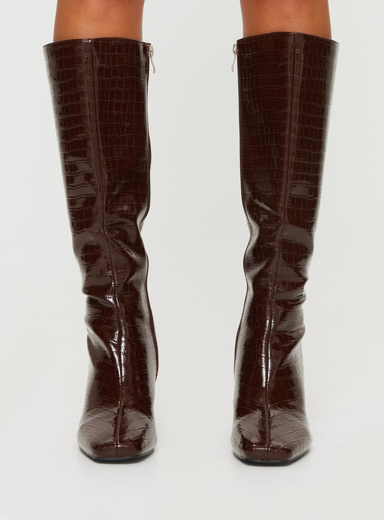 Ladies Boots Burgundy Croc Knee High Boots Victoria, Burgundy Croc