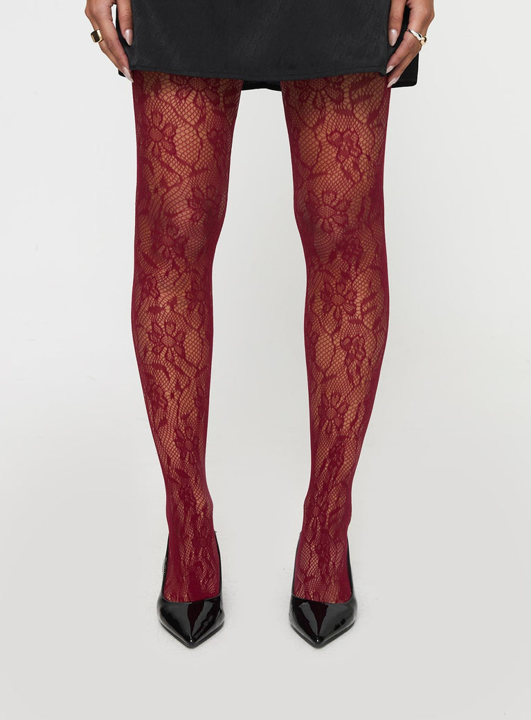 Stockings  High-waist, lace-like material, elasticated band at waist, floral style Good stretch, sheer