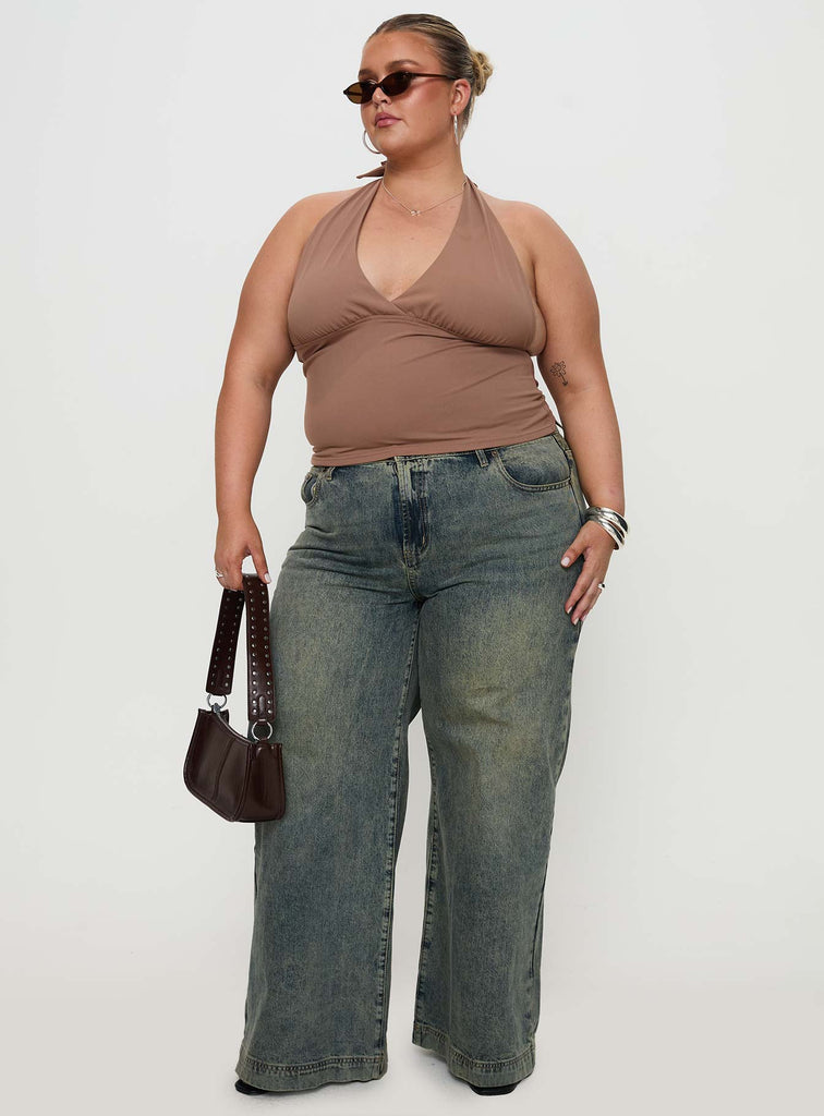 Easy Love Asymmetric Hem Halter Top Chocolate