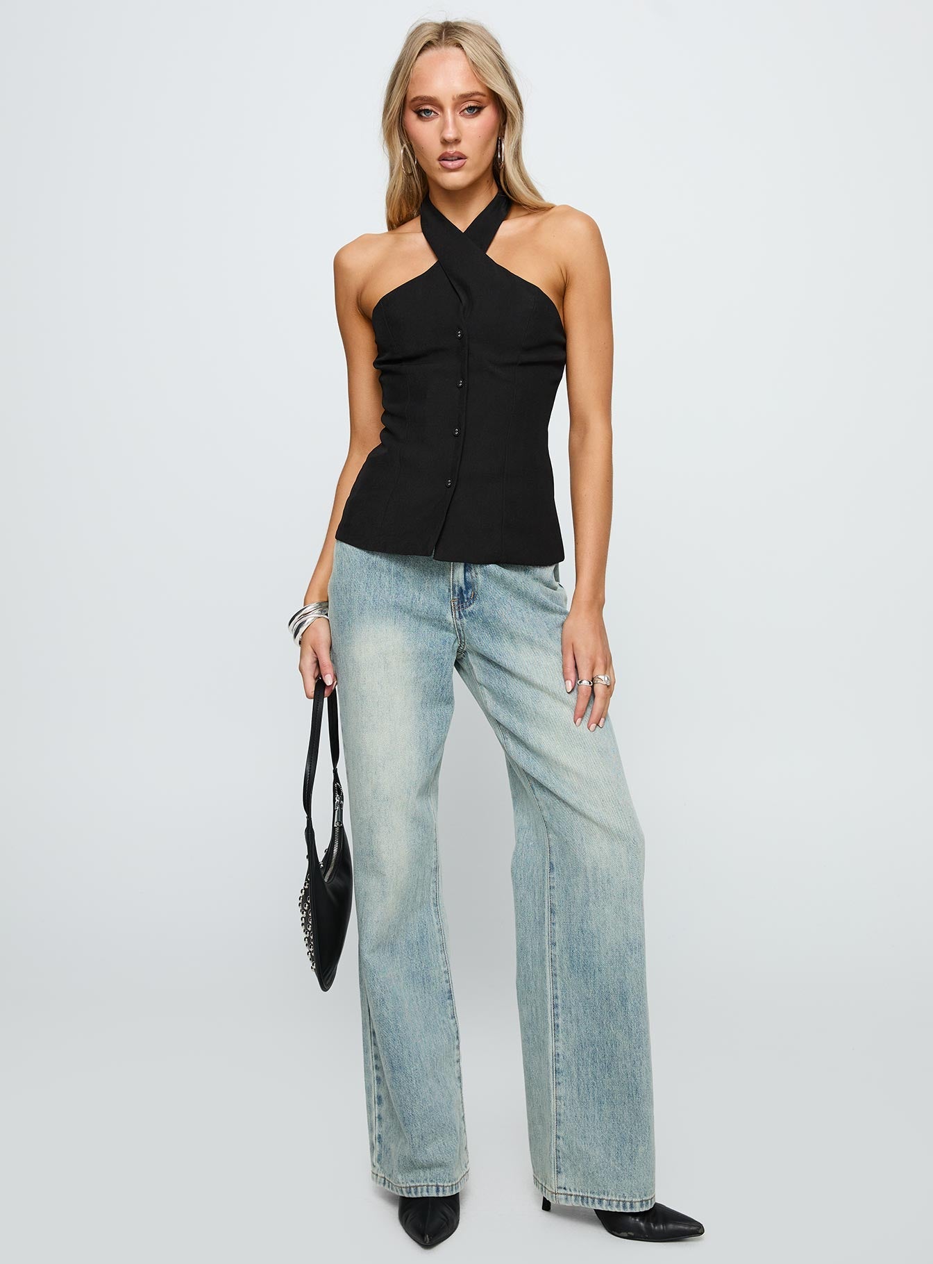 Collective Tops - Light Is Coming Cross Detail Top Black fifth image