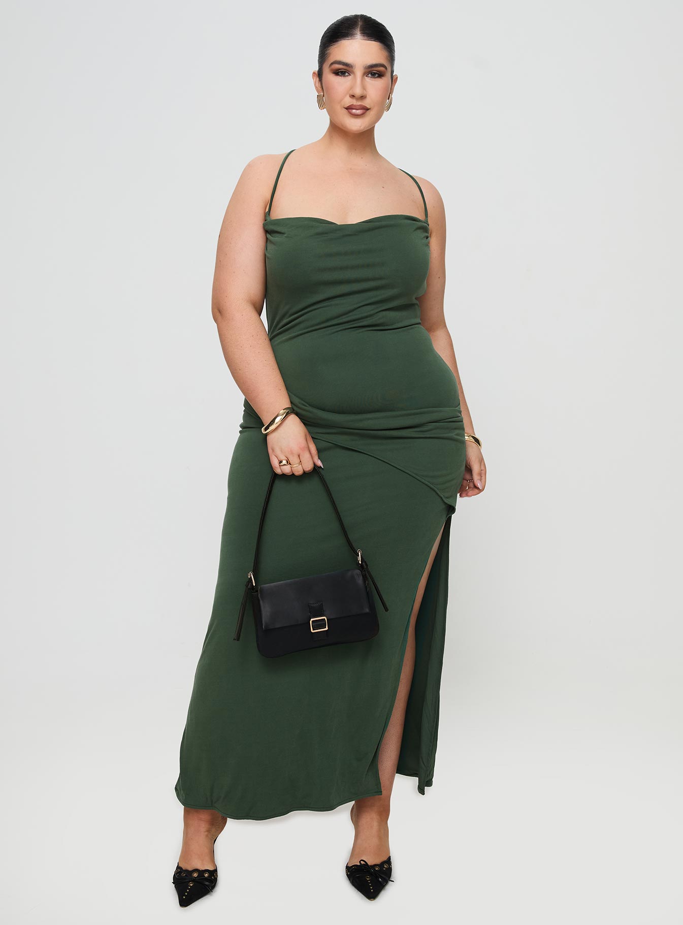 Shop Formal Dress - Marchesi Cupro Maxi Dress Green Curve sixth image