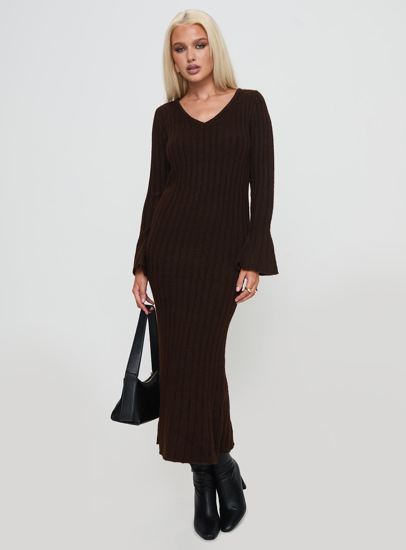 Collective Dress - Larne Long Sleeve Maxi Dress Chocolate image 6