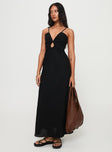 Maxi dress V neckline, adjustable straps, cut out detail at centre, invisible zip fastening  Non-stretch material, lined bust