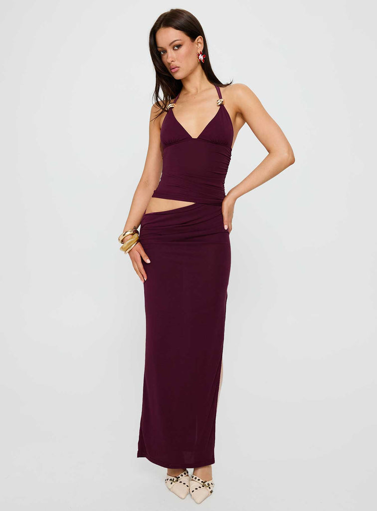 Imeraldia Hardware Halter Maxi Dress Currant | Princess Polly Imeraldia Hardware Halter Maxi Dress Currant | Princess Polly