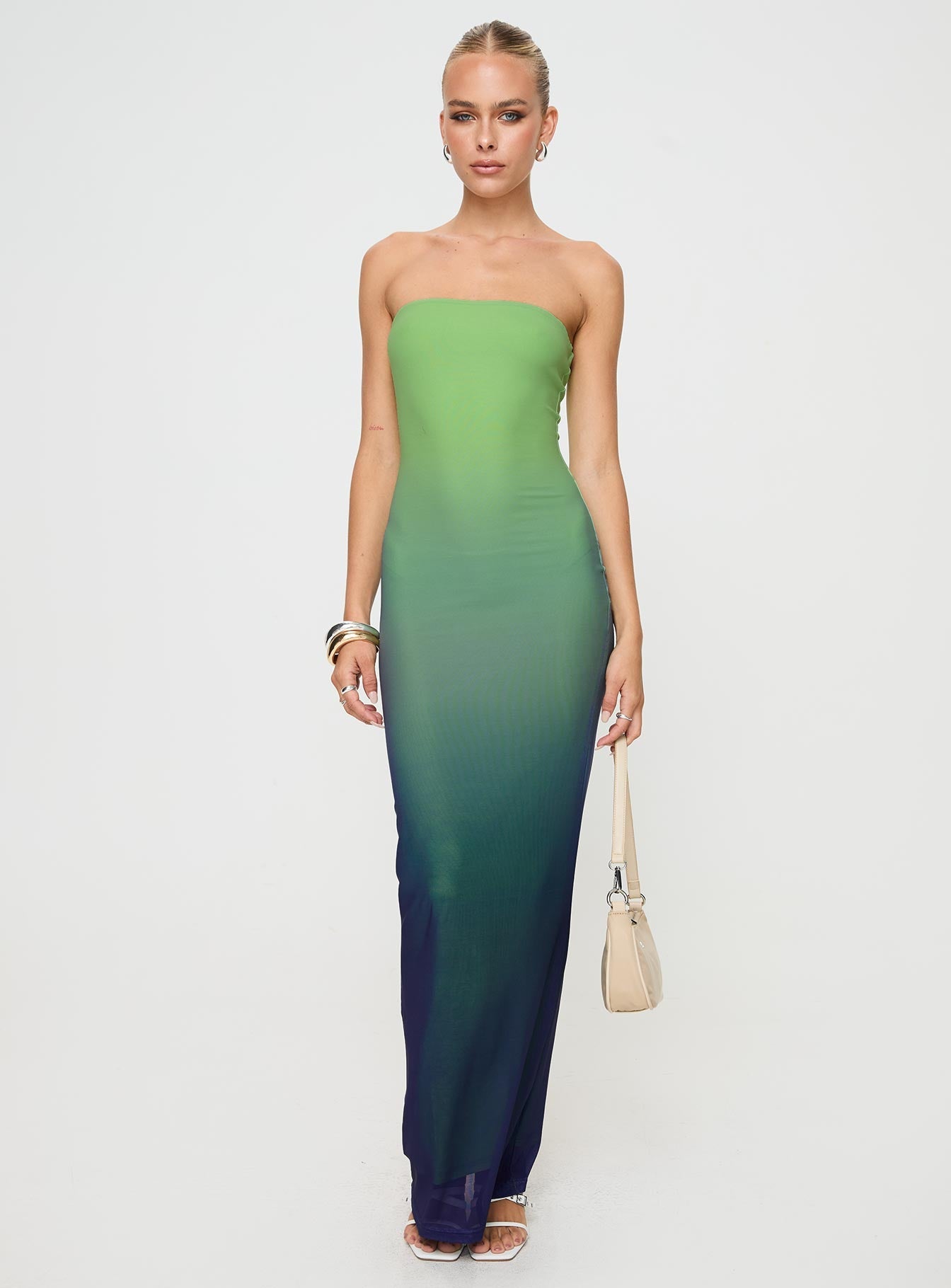 Collective Dress - Stolen Love Strapless Maxi Dress Blue / Green Ombre Petite image 6