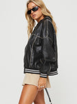 Faux leather jacket Contrast-washed black throughout, classic collar, twin hip pockets, ribbed cuffs & waist, magnetic button fastening at front Non-stretch material, fully lined 