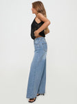 Mid rise denim jeans Belt looped waist, zip & button fastening, classic five pocket design, branded patch at back, straight leg