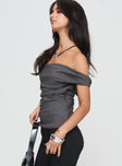 One shoulder top Ruching at sides, invisible zip fastening at side Non-stretch material, fully lined