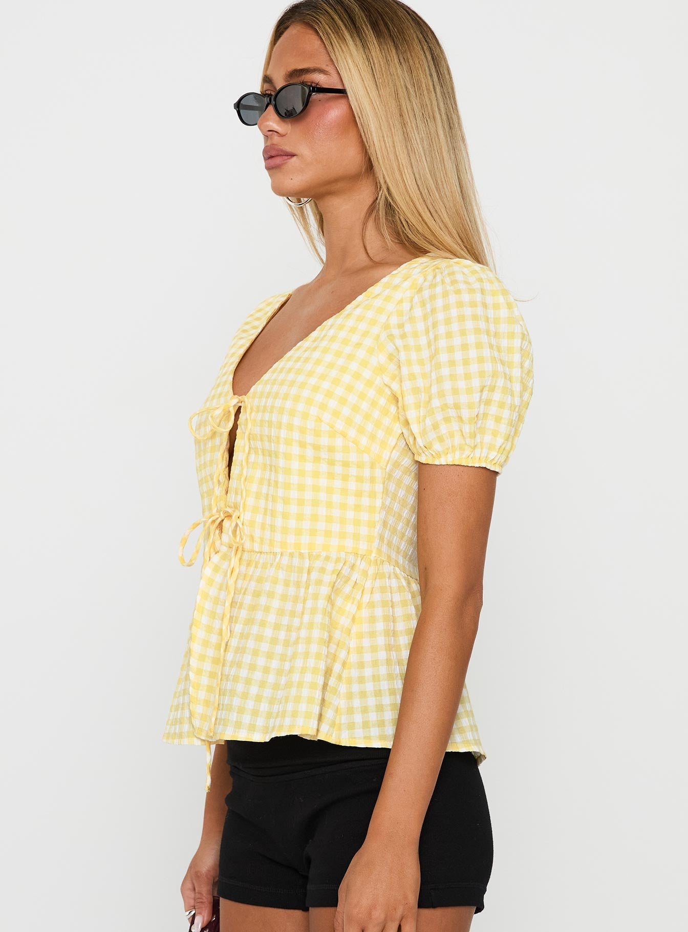 Collective Tops - Carmelah Tie Up Top Yellow Check sixth image