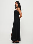 Maxi dress V neckline, adjustable straps, cut out detail at centre, invisible zip fastening  Non-stretch material, lined bust