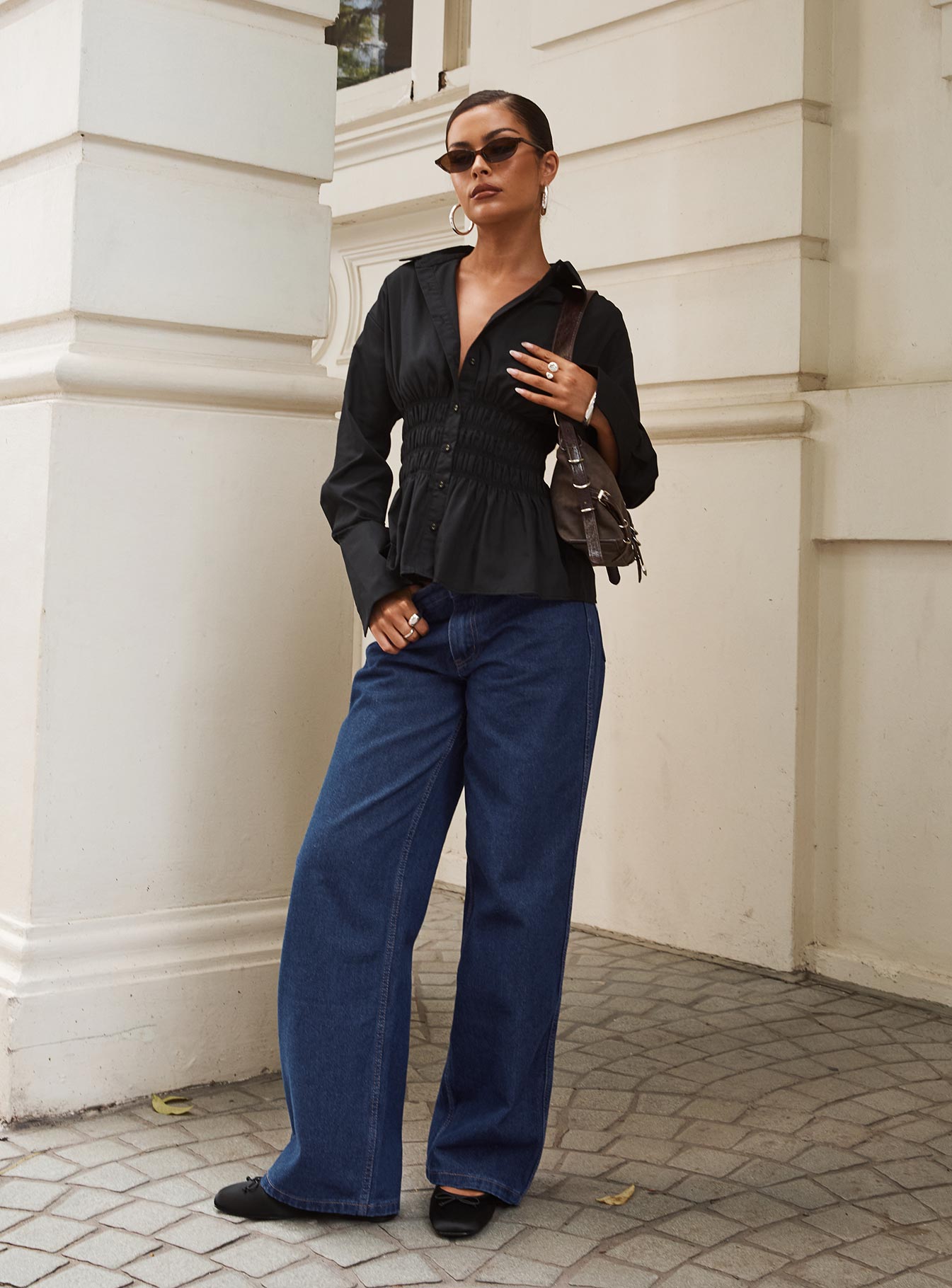 Collective Tops - As You Are Shirred Button Up Top Black fifth image