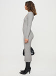 Long sleeve maxi dress  Knit-like material, sweetheart neckline Good stretch, unlined