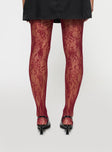 Stockings  High-waist, lace-like material, elasticated band at waist, floral style Good stretch, sheer