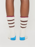 Thick knit crew socks, striped design