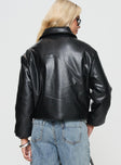 Black jacket Classic collar, exposed zip fastening, drawstring at waist, twin pockets