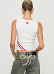 Tank top  Ribbed material, embroidered graphics Good stretch unlined