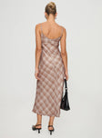 Maxi dress Tie fastening at bust, adjustable shoulder straps, invisible zip fastening at back Non-stretch, fully lines