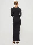 Long sleeve maxi dress Low neckline, cut out detail at bust Good stretch, fully lined Princess Polly Lower Impact