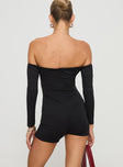 Off-the-shoulder playsuit Twist detail at bust, inner silicone strip at bust, invisible zip fastening Good stretch, fully lined  Princess Polly Lower Impact 