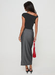 Maxi skirt Pinstripe print, belt looped waist, clasp & zip fastening, split in hem Non-stretch material, unlined 