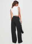 Pants Belt looped waist, zip & button fastening, faux back pockets, wide leg Non-stretch material, unlined