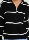 Lilliunna Quarter Zip Front Sweater Black / White Stripe