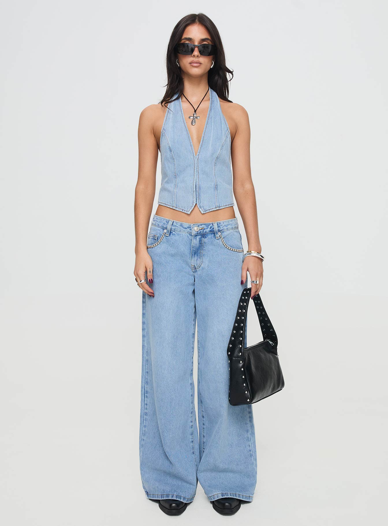 Collective Tops - Je Suis Halter Top Light Wash third image