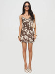 Floral mini dress Slim fitting, elasticated straps, twist detail at bust, invisible zip fastening at side Non-stretch, fully lined