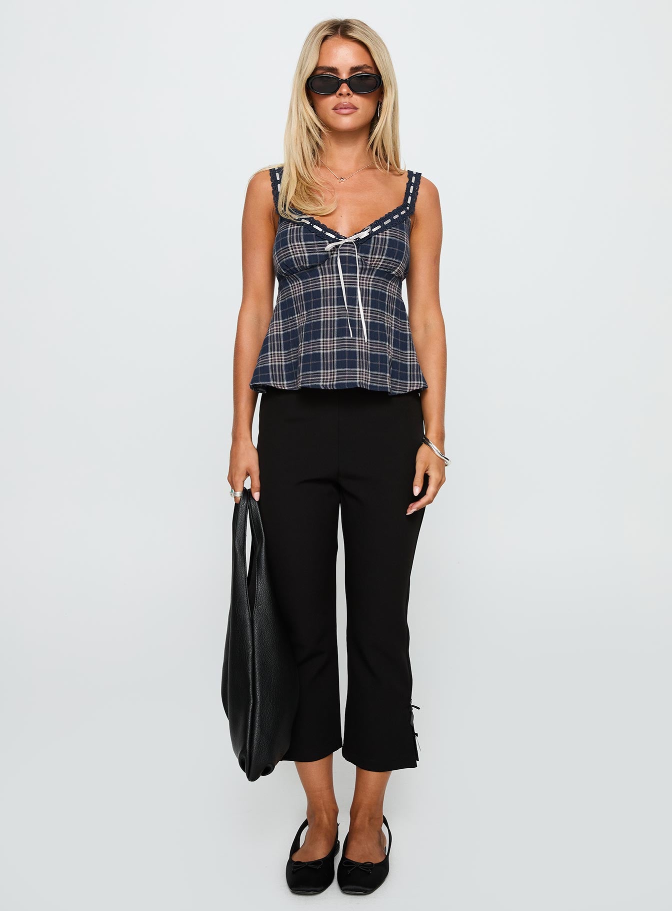 Collective Tops - Pretty It Up Tie Detail Top Blue Check secondary image
