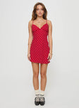 Mini dress  Polka dot print, v neckline, adjustable straps, invisible zip fastening Non-stretch material, fully lined 