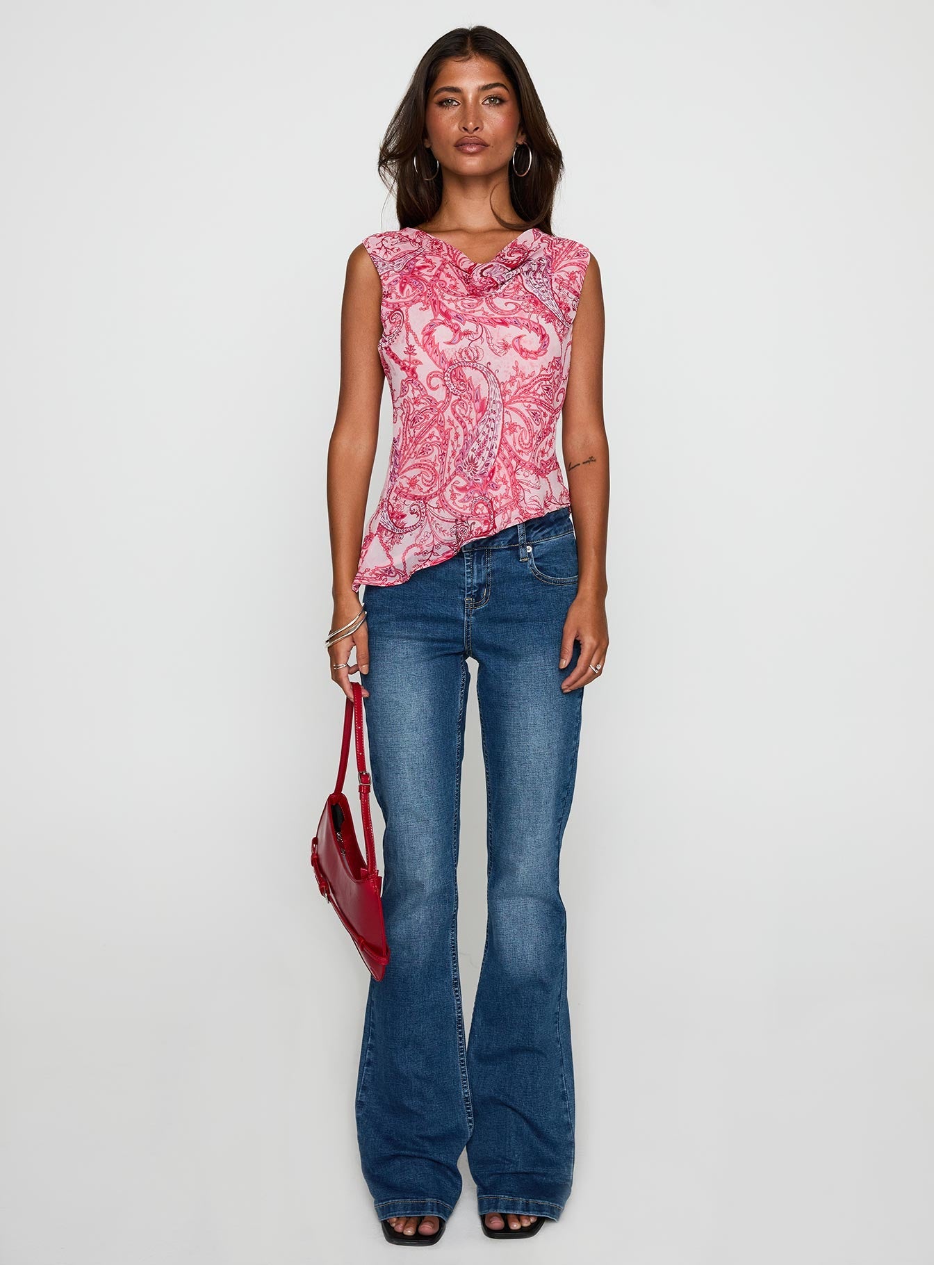Collective Tops - Blame The Rain Cowl Neck Top Pink Paisley secondary image